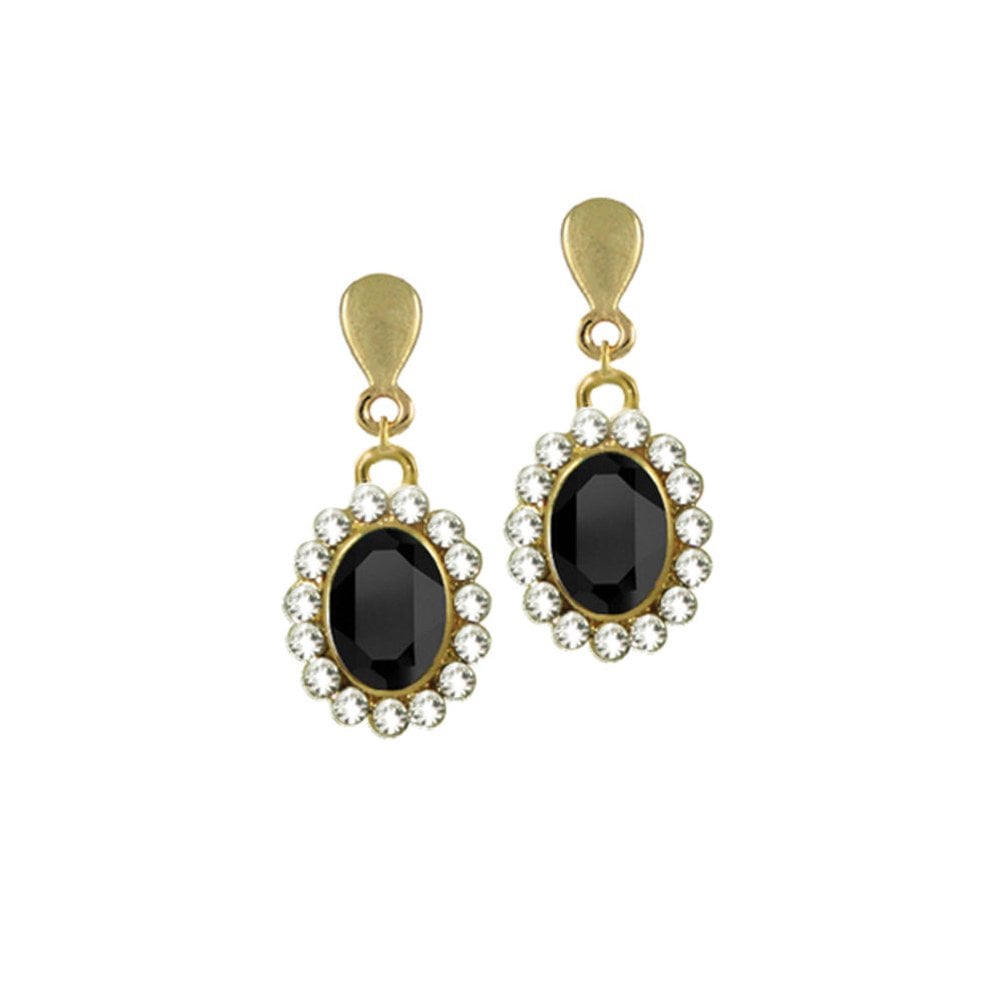 Majesty Jet Black Crystal Gold Tone Drop Clip On Earrings