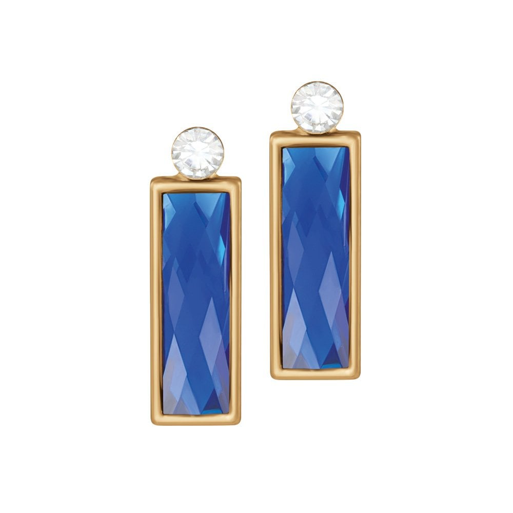 Panorama Sapphire Blue Crystal Gold Tone Pierced Earrings