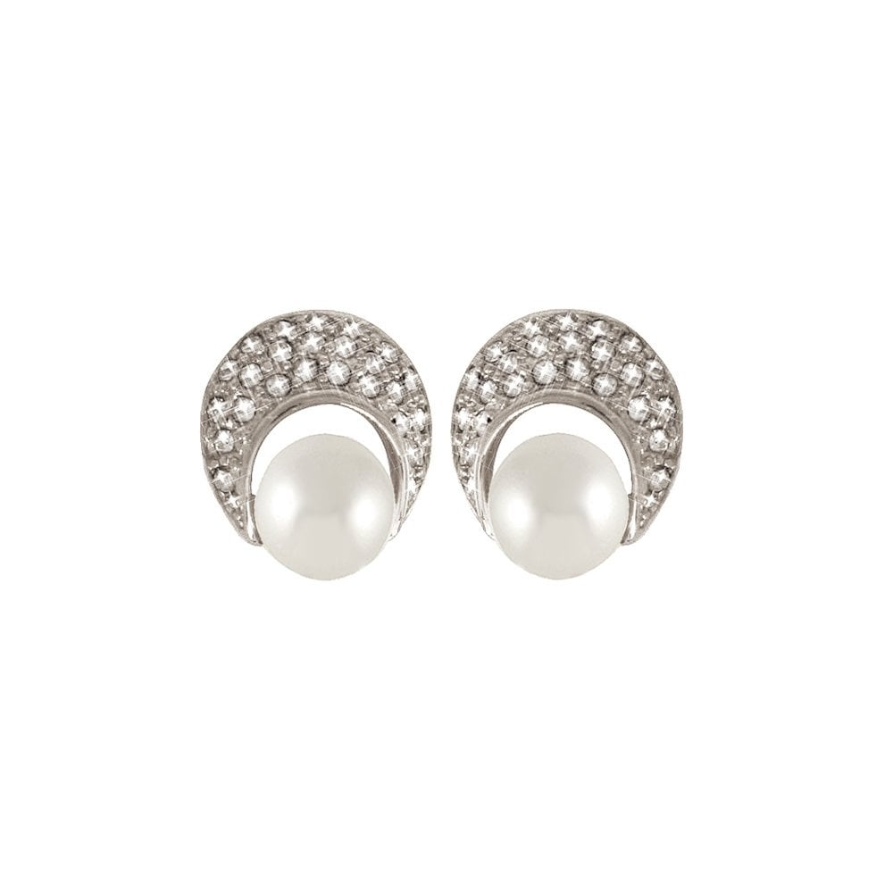 Piccolo Pearl and Diamante Silver Tone Stud Clip On Earrings