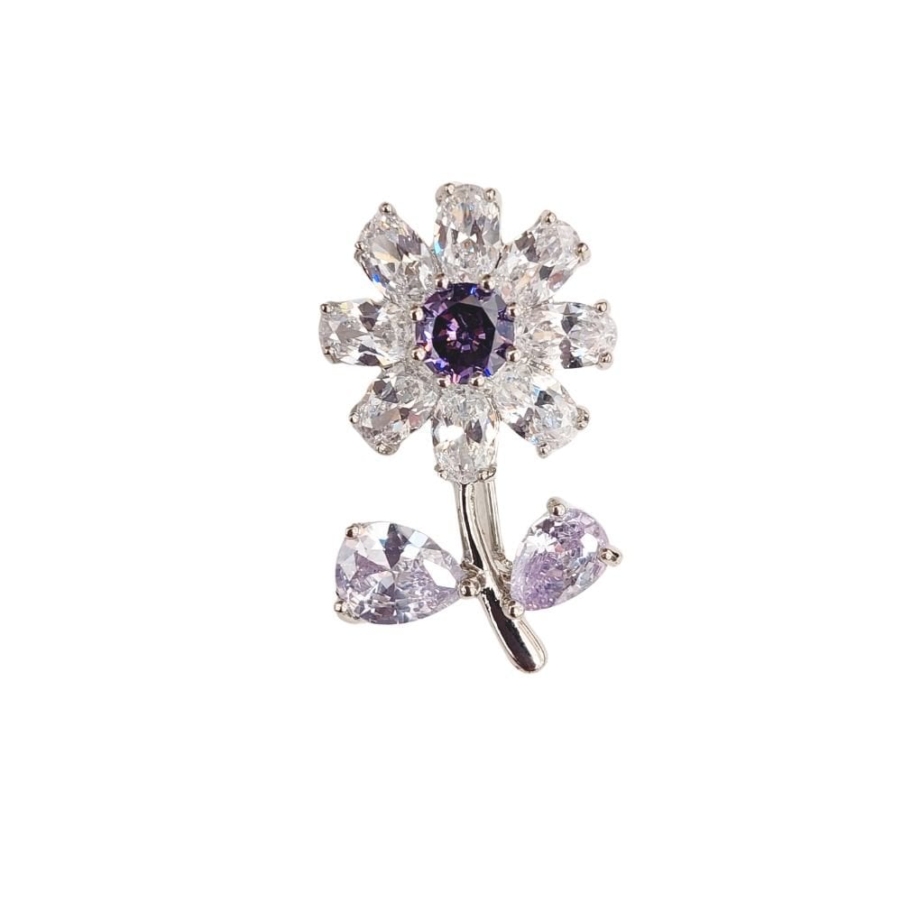 Fleur Clear and Lilac Crystal Flower Brooch