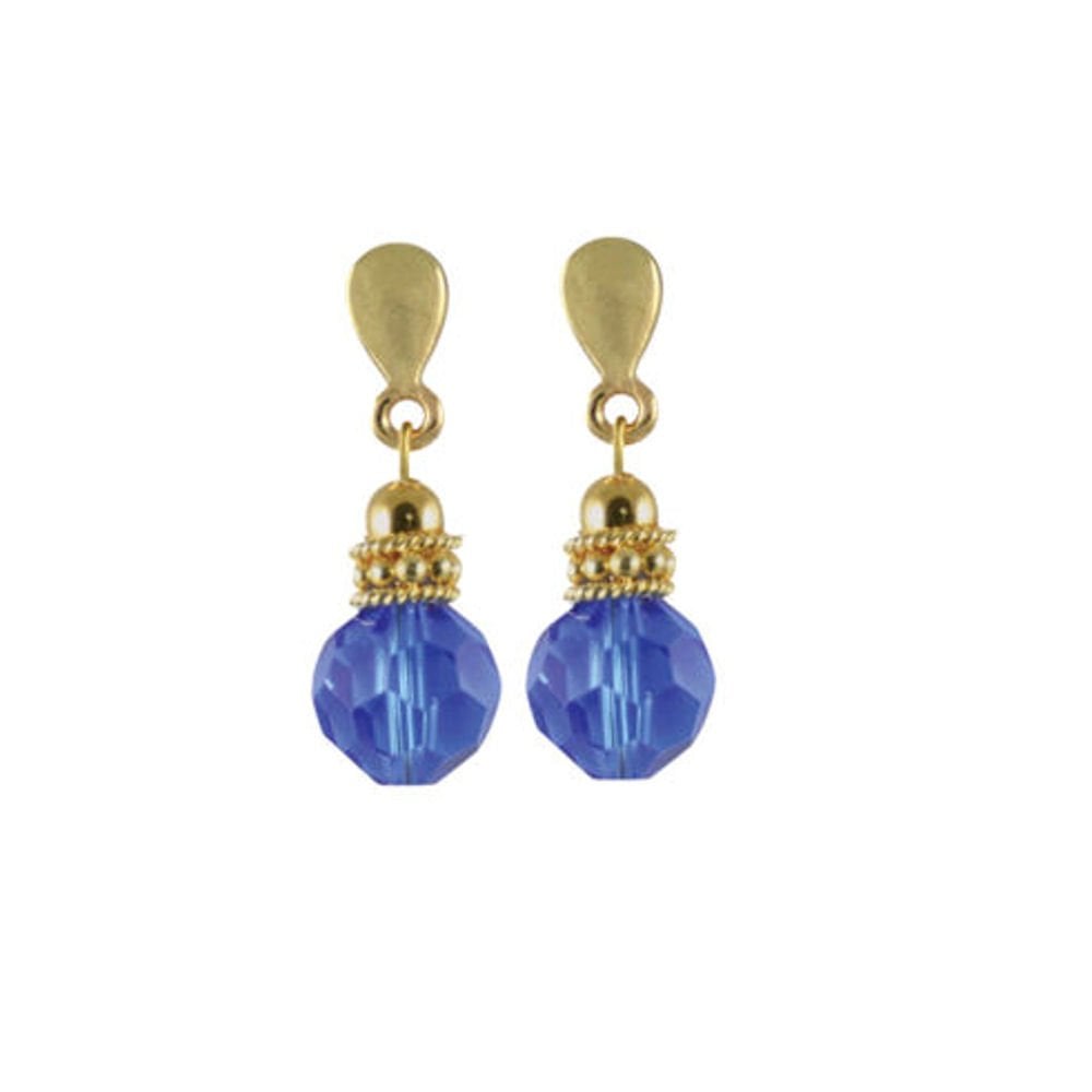 Jolie Sapphire Blue Swarovski Crystal Drop Pierced Earrings (Gold)