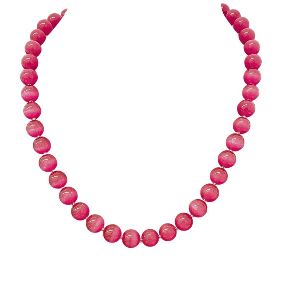Mystique Fuchsia Pink Cats Eye Beaded Silver Tone Statement Necklace