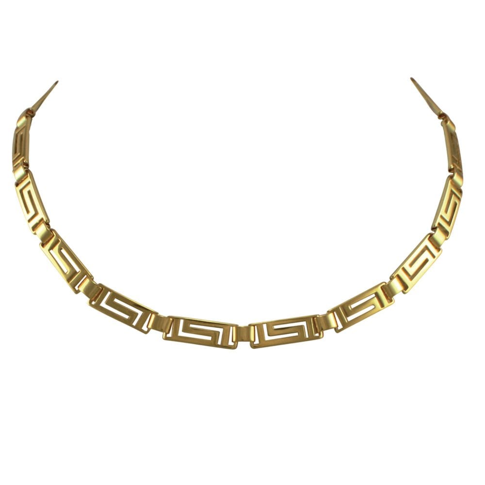 Santorini Greek Key Gold Tone Statement Necklace