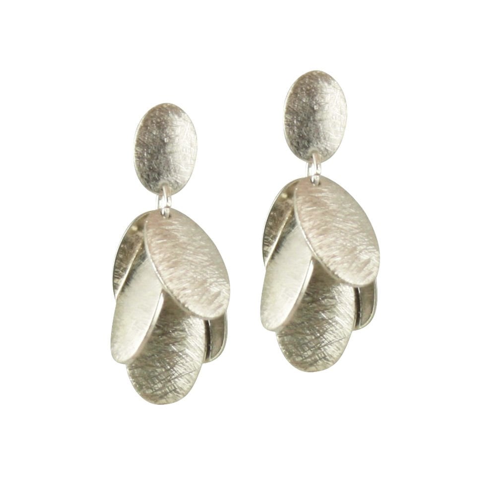 Leafy Matte and Shiny Silver Tone Drop Pierced Earrings