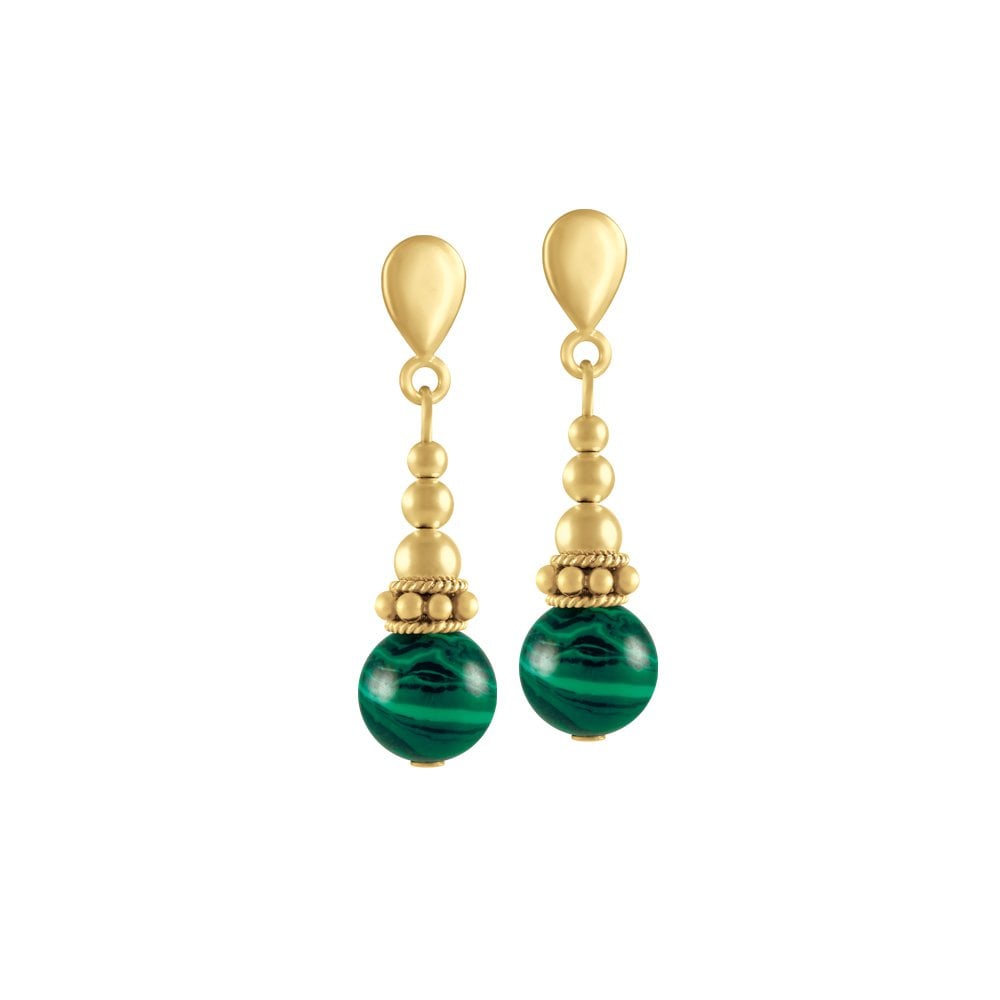 Bella Green Malachite Gold Tone Drop Clip On Earrings