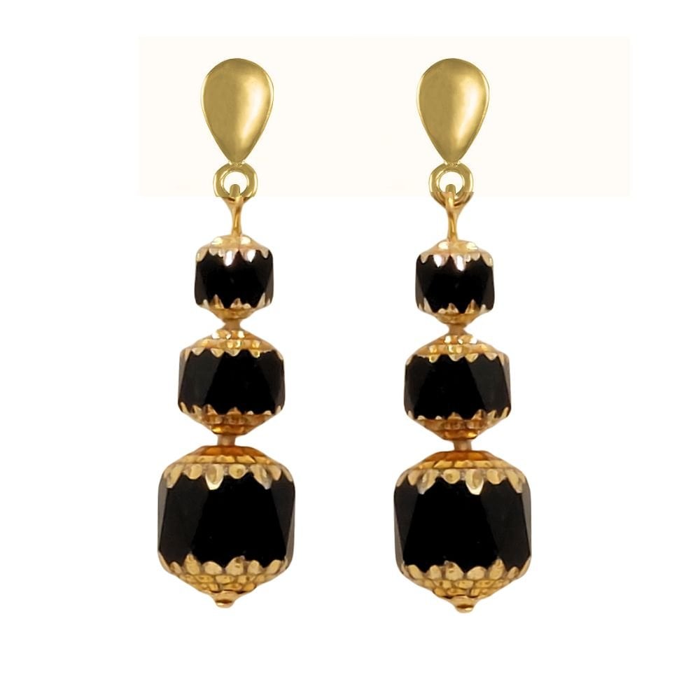 Charisma Black and Gold Preciosa Crystal Drop Pierced Earrings