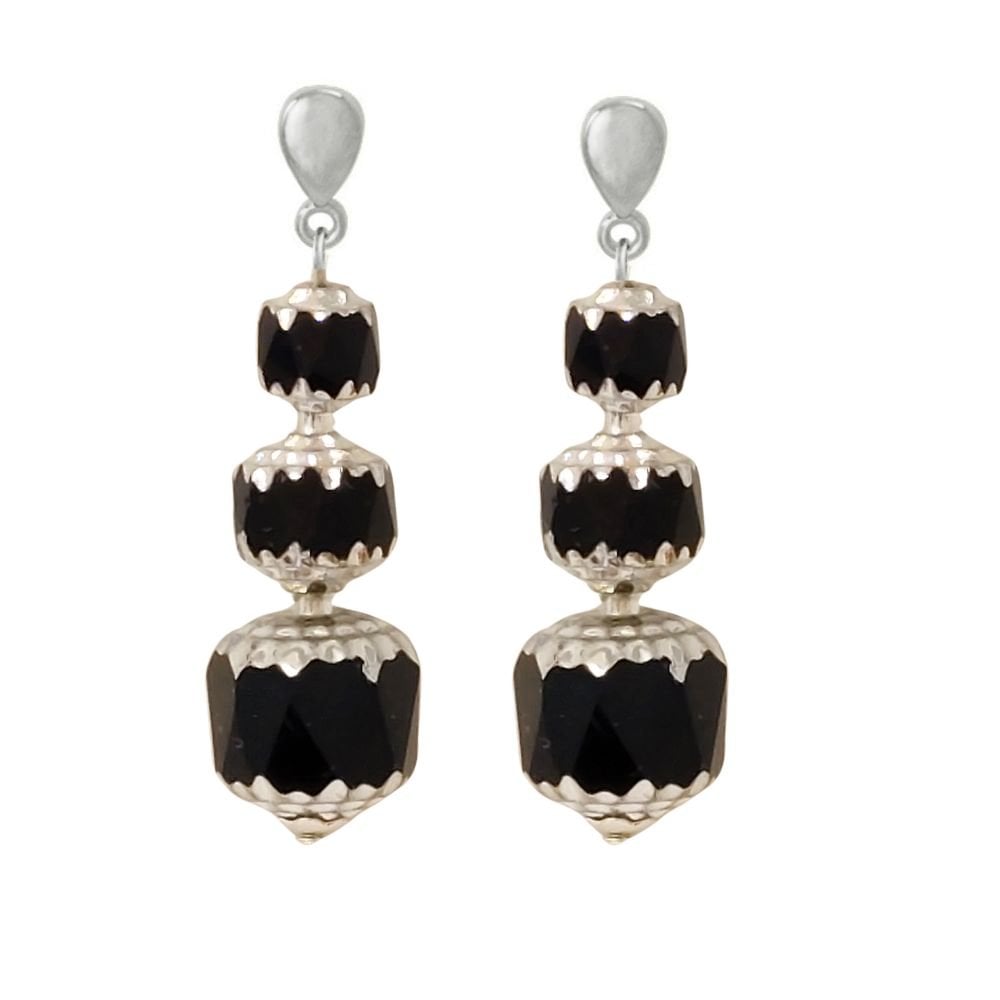 Charisma Black and Silver Preciosa Crystal Drop Pierced Earrings
