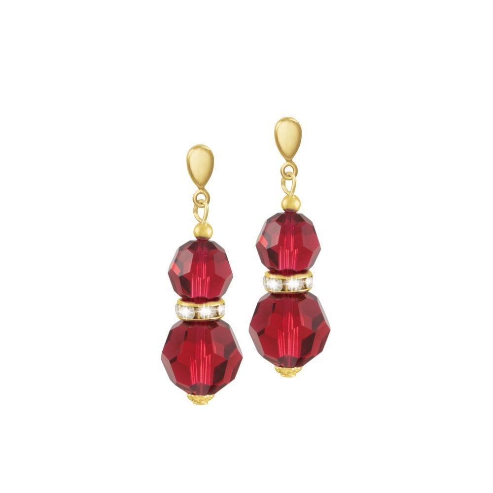 Serenade Scarlet Red Austrian Crystal Gold Tone Drop Clip On Earrings