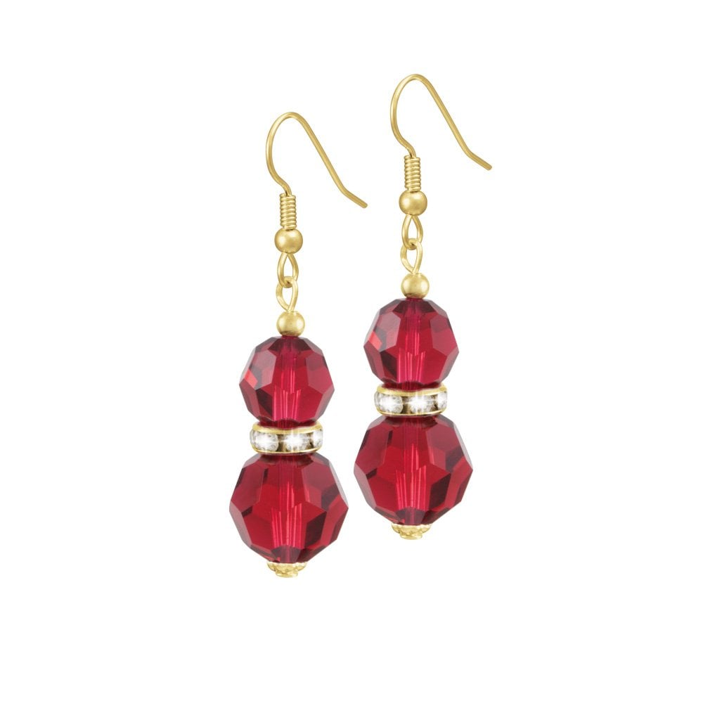 Serenade Scarlet Red Austrian Crystal Gold Tone Drop Pierced Earrings