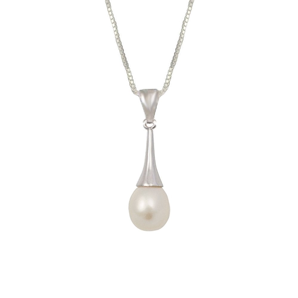 Aura AAA White Freshwater Pearl Teardrop Sterling Silver Pendant Necklace