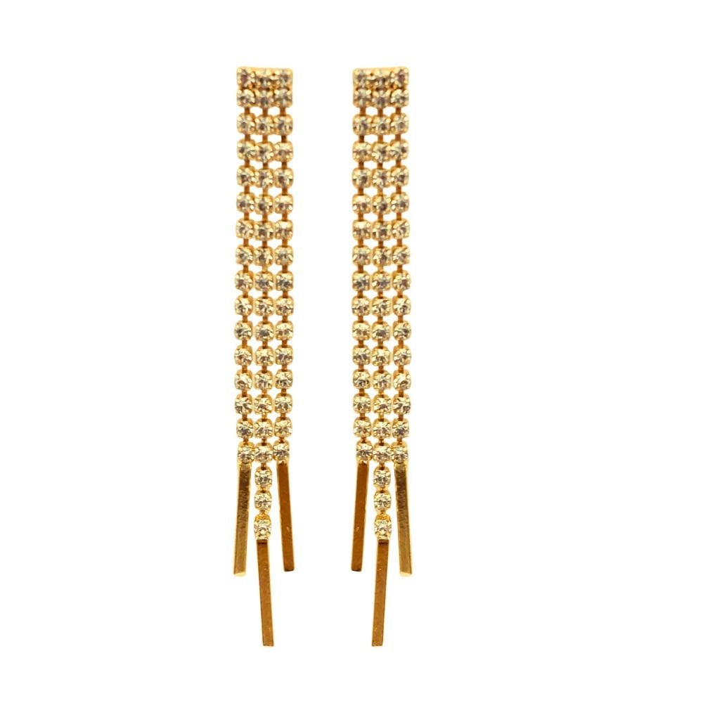 Linear Clear Crystal Gold Plated Drop Pierced Earrings