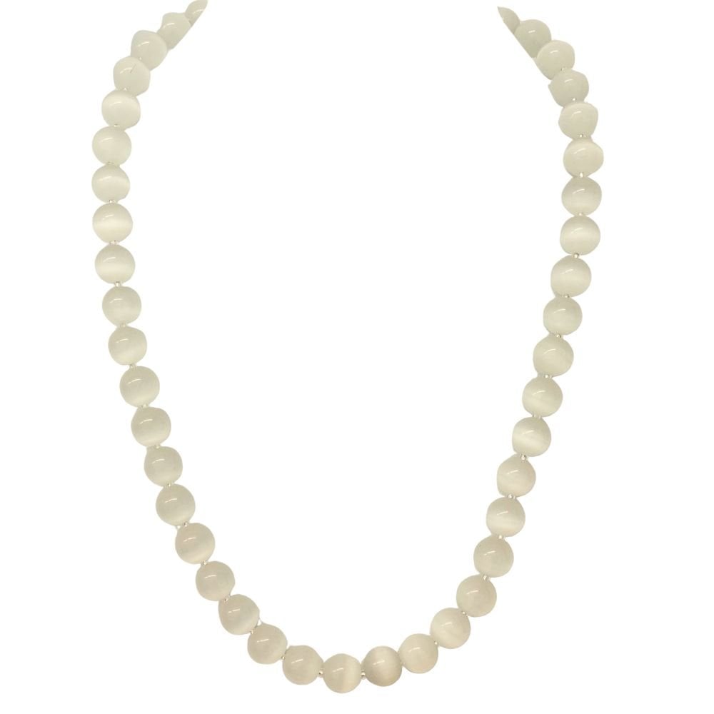 Mystique Ice White Cats Eye Beaded Silver Tone Statement Necklace