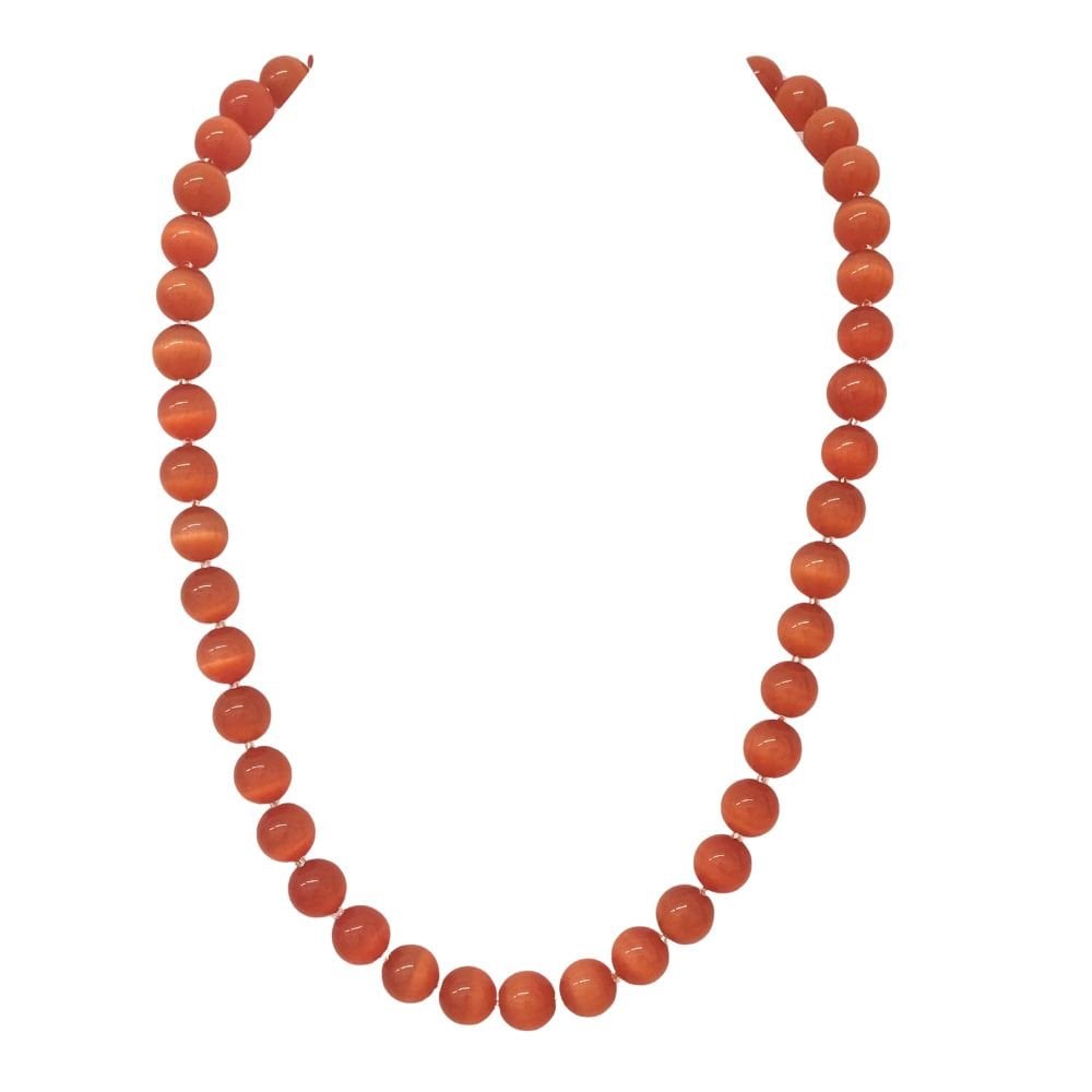 Mystique Burnt Orange Cats Eye Beaded Silver Tone Statement Necklace