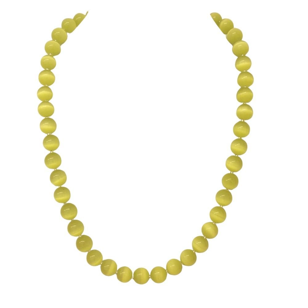 Mystique Apple Green Cats Eye Beaded Silver Tone Statement Necklace