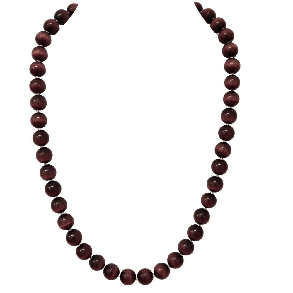 Mystique Deep Purple Cats Eye Beaded Silver Tone Statement Necklace