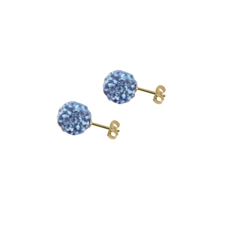 Shamballa 8mm Light Sapphire Glitter Ball Gold Tone Stud Pierced Earrings