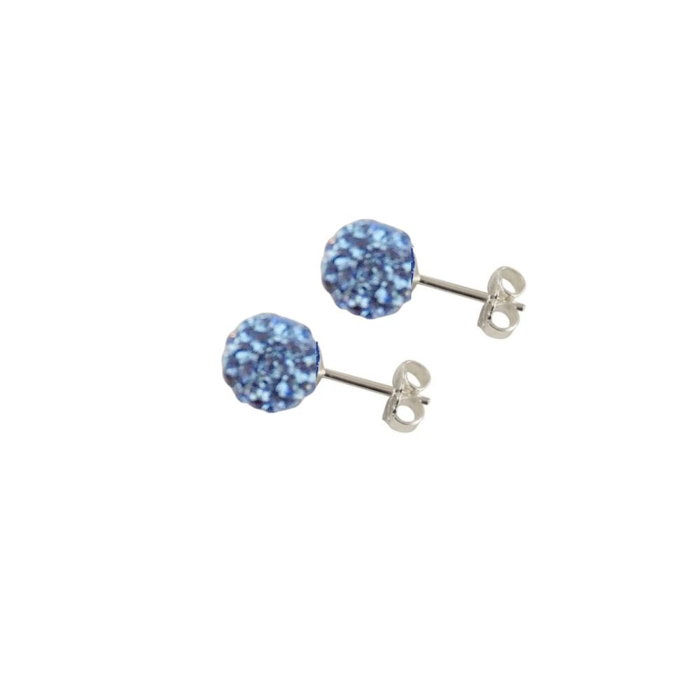 Shamballa 8mm Light Sapphire Glitter Ball Stainless Steel Stud Pierced Earrings