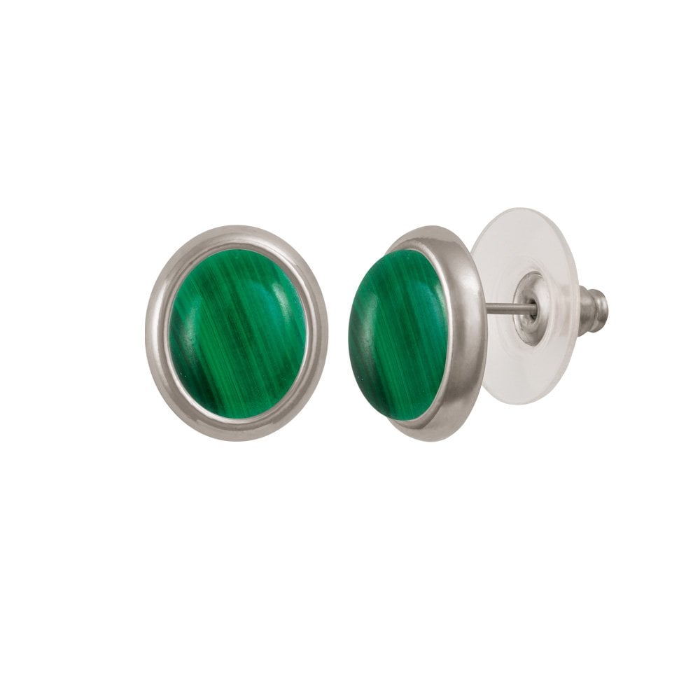 Minuet Green Malachite Silver Tone Stud Pierced Earrings