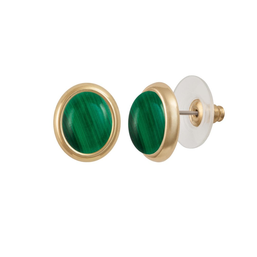 Minuet Green Malachite Gold Tone Stud Pierced Earrings
