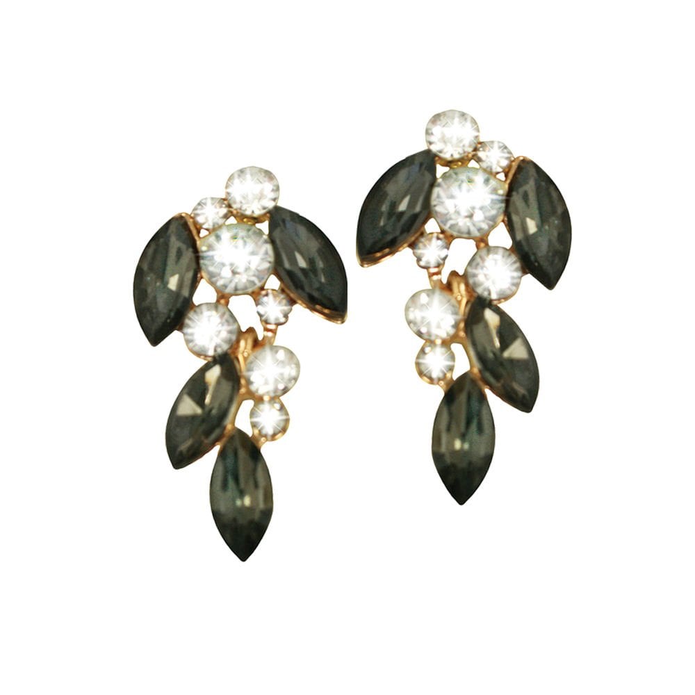 Monte Carlo Clear and Smoky Crystal Gold Tone Drop Pierced Earrings