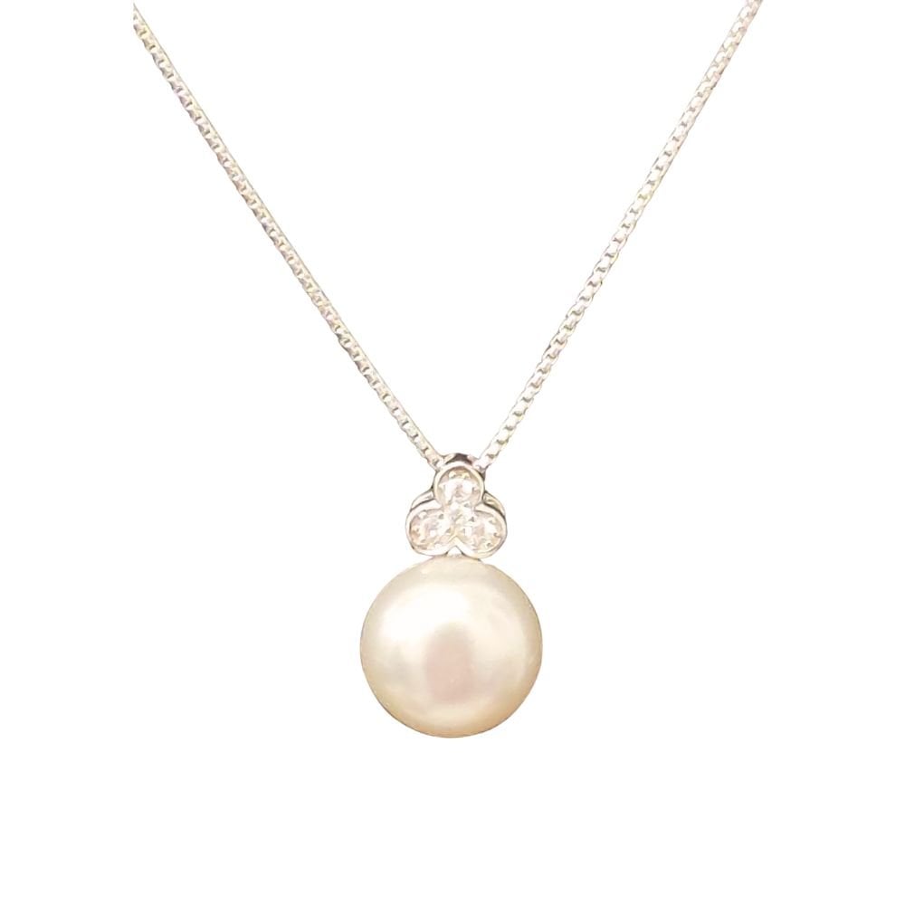Halcyon White Freshwater Pearl and Cubic Zirconia Sterling Silver Pendant
