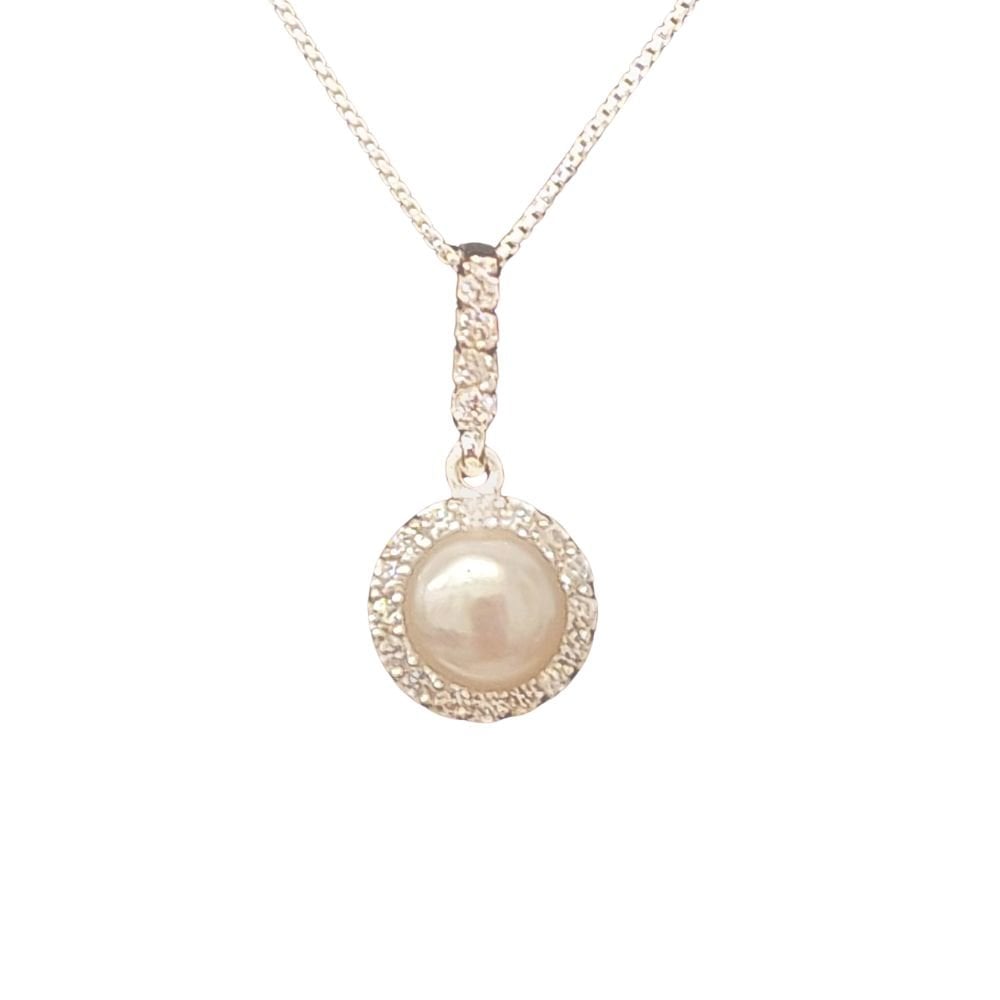 Alexandria AAA White Freshwater Pearl Cubic Zirconia Sterling Silver Pendant