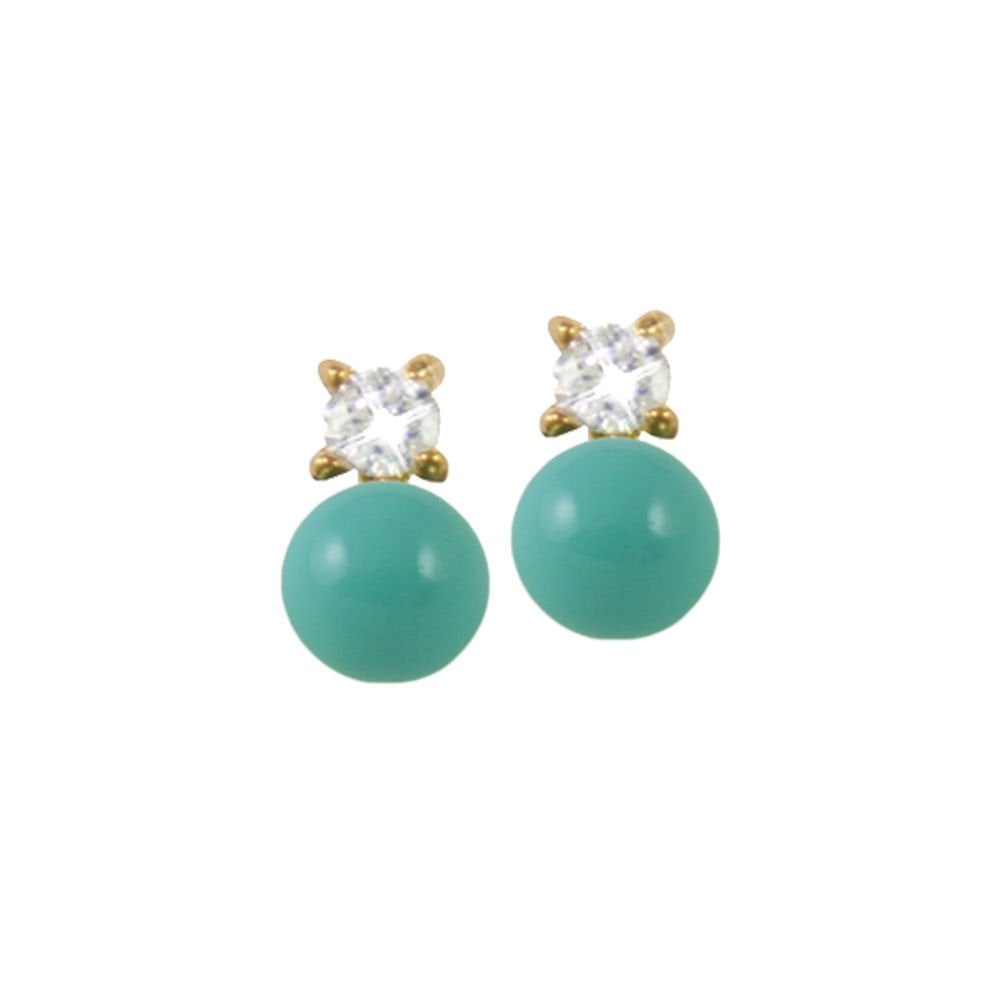 Timeless Reconstituted Turquoise & CZ Gold Stud Clip On Earrings