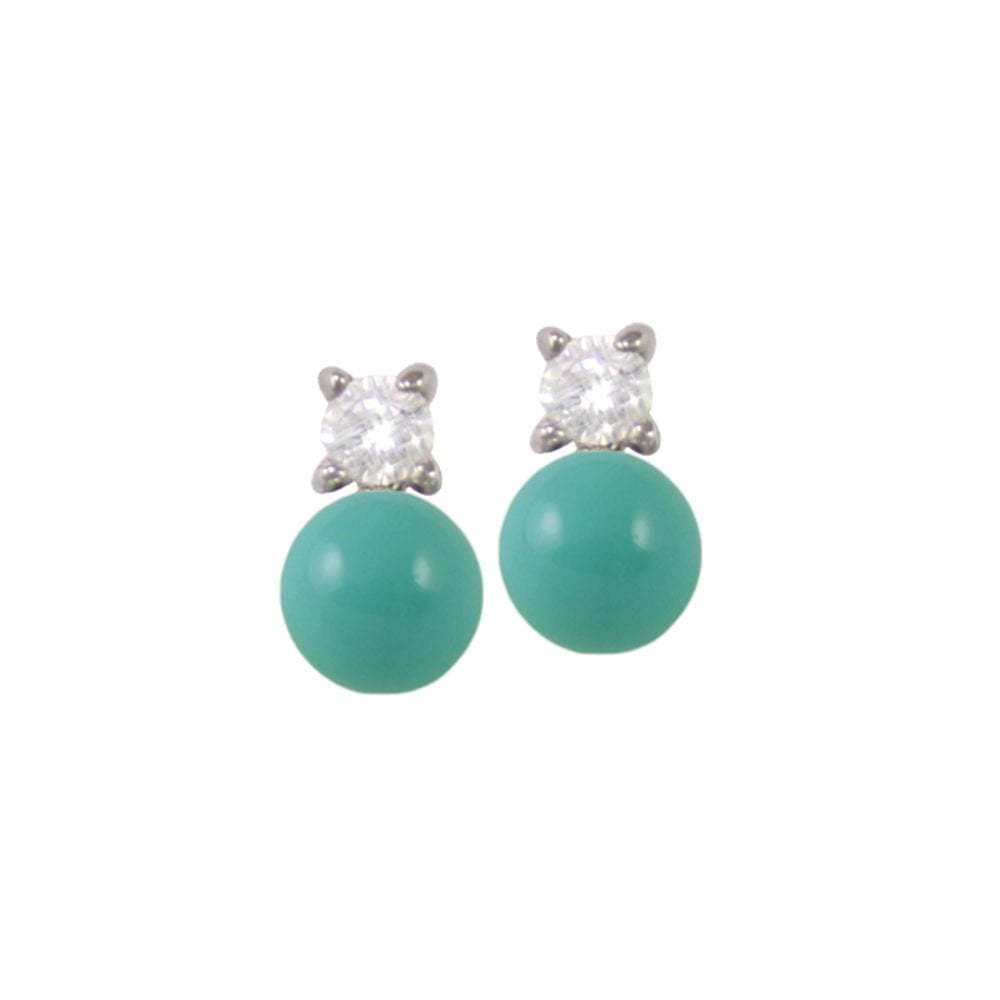 Timeless Reconstituted Turquoise & CZ Silver Clip On Stud Earrings