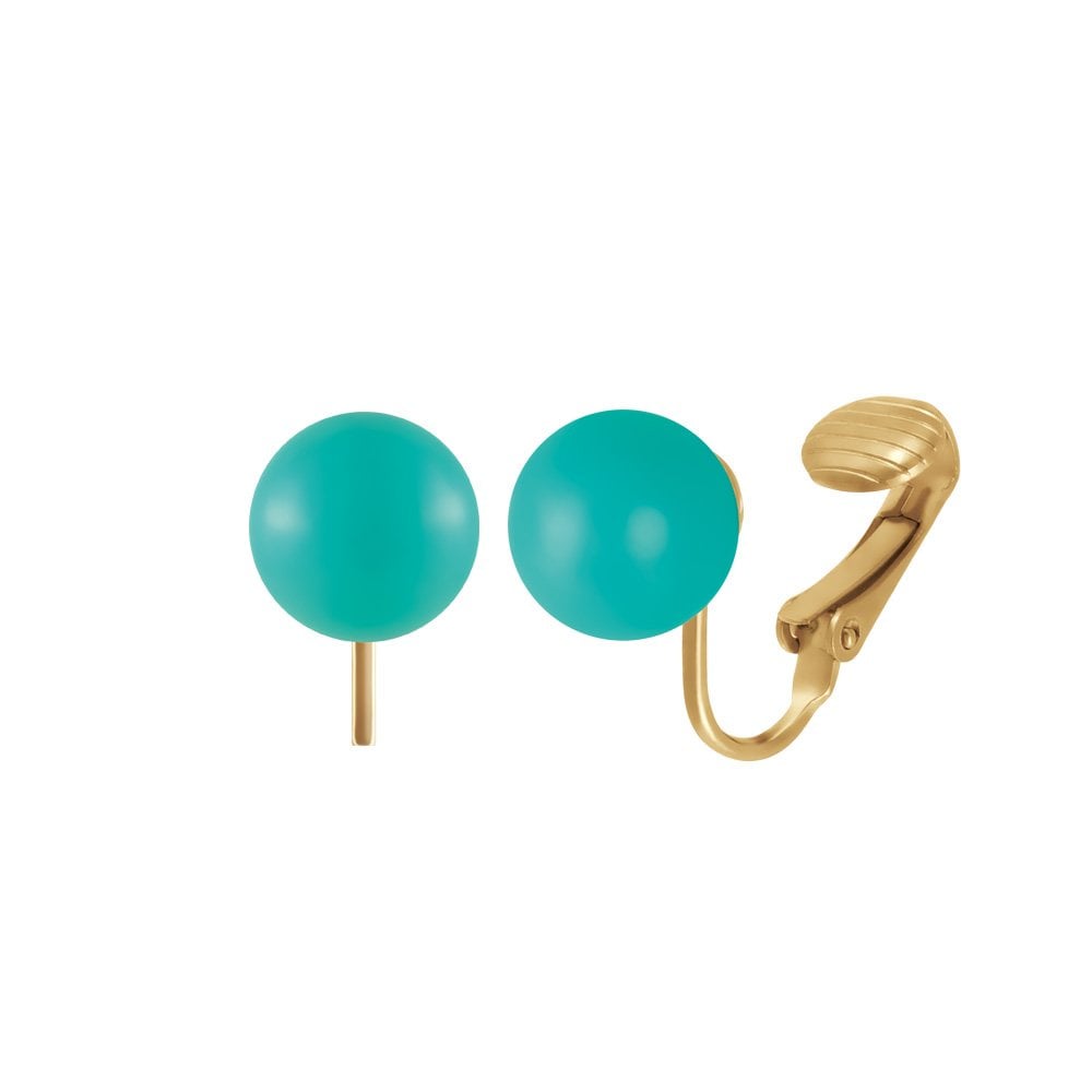 Belle Reconstituted Turquoise Gold Tone Stud Clip On Earrings