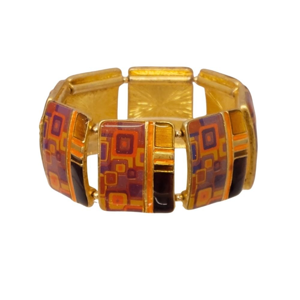 Amber Mosaic Enamel Gold Stretch Bracelet