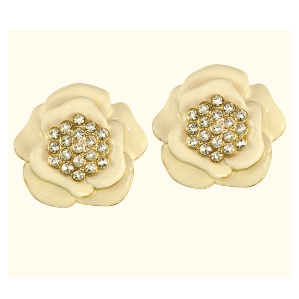 CIRO Rosa Ivory Enamel & Diamante Pierced Earrings