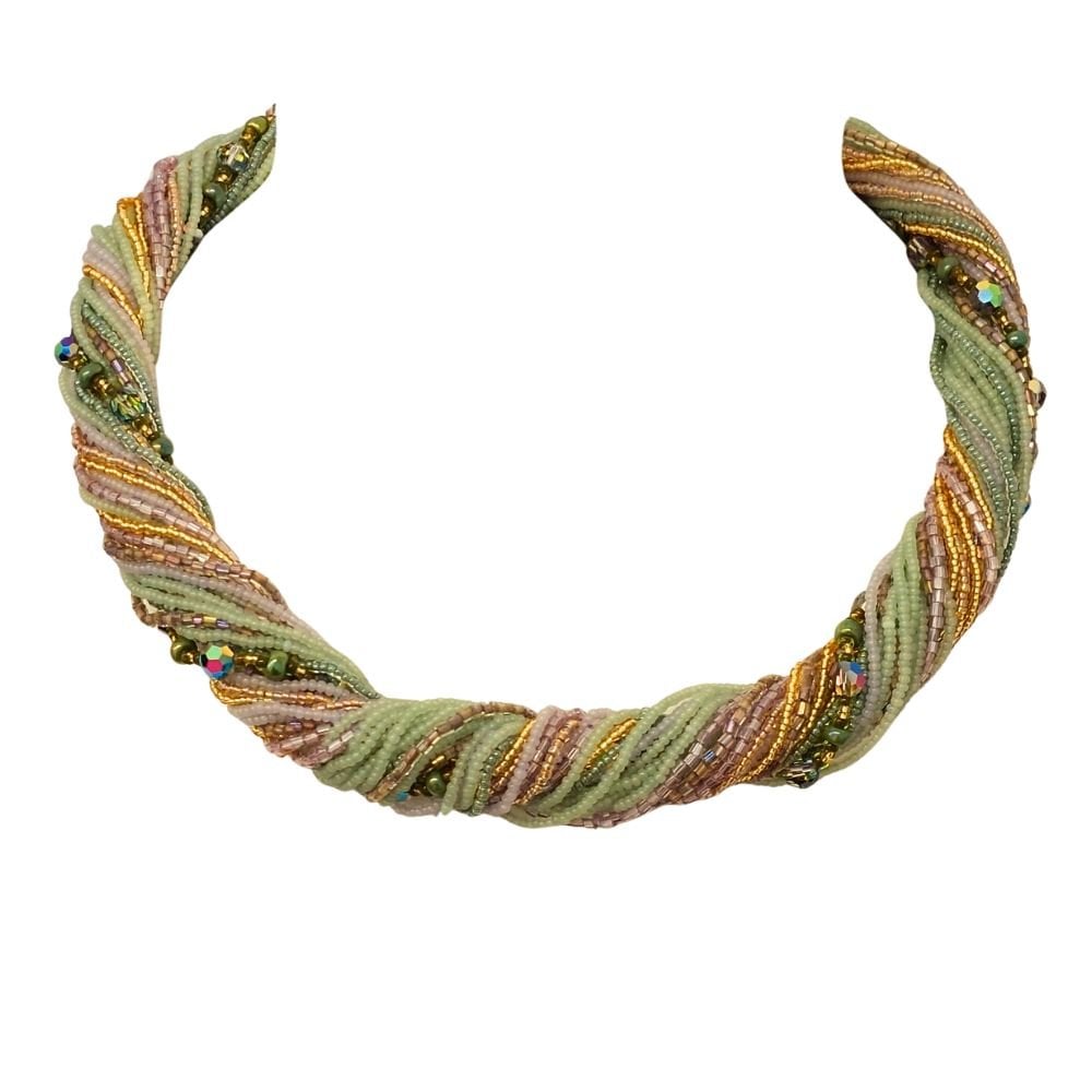 Toscana Green and Lilac Venetian Murano Glass Torsade Necklace