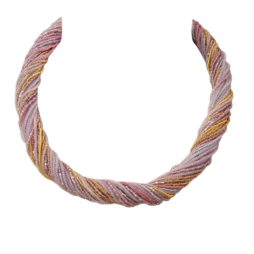 Opulenza Shades of Purple and Gold Venetian Murano Glass Torsade Necklace