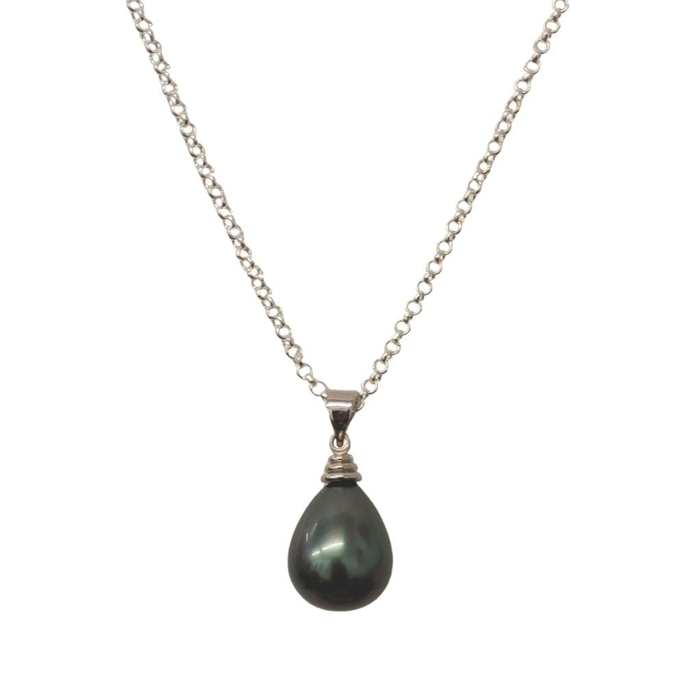 Raindrop Tahitian Grey Shell Pearl Silver Tone Pendant Necklace