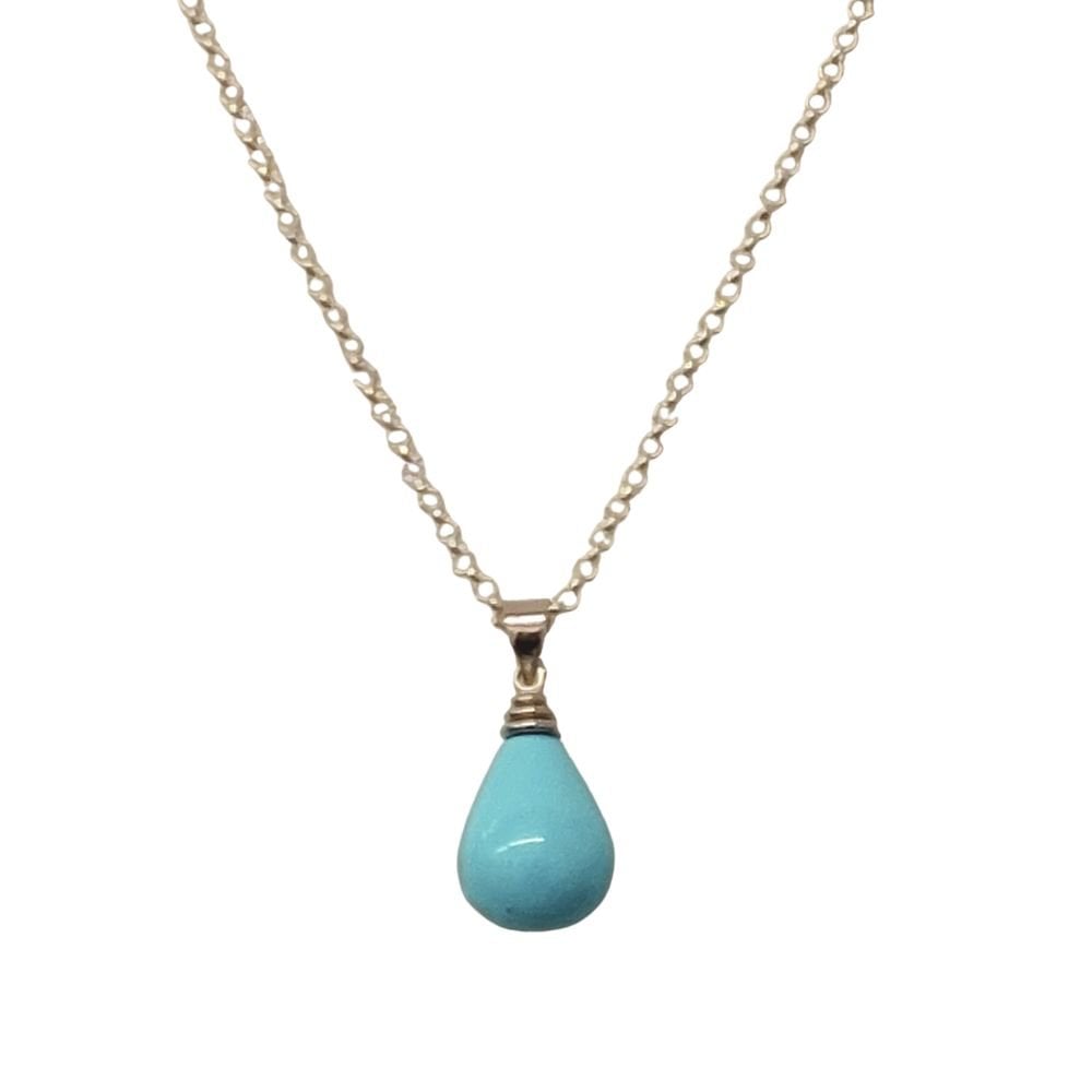 Raindrop Turquoise Shell Pearl Silver Tone Pendant Necklace