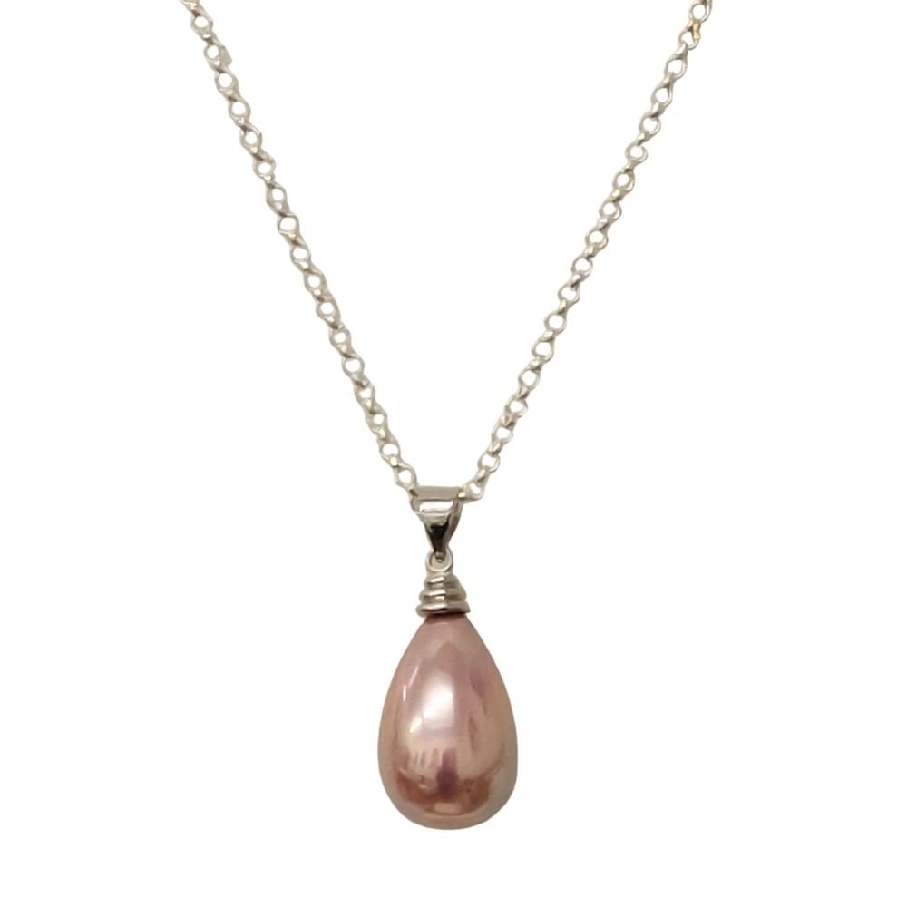 Raindrop Lilac Shell Pearl Silver Tone Pendant Necklace
