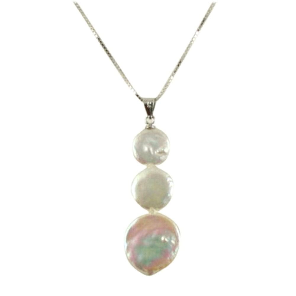 Trinity White Coin Pearl Sterling Silver Pendant Necklace