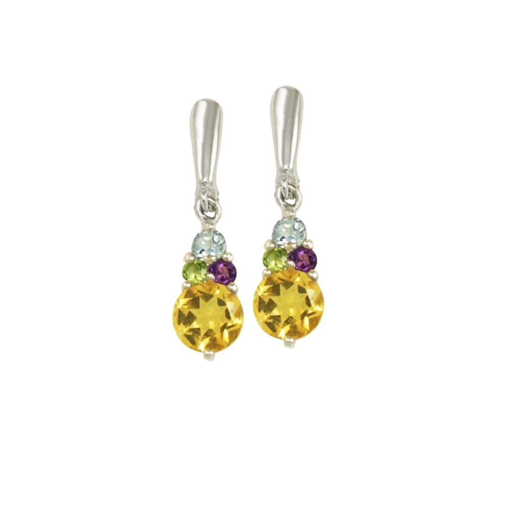 Trilogy Peridot Amethyst Citrine and Sky Blue Topaz Sterling Silver Drop Pierced Earrings