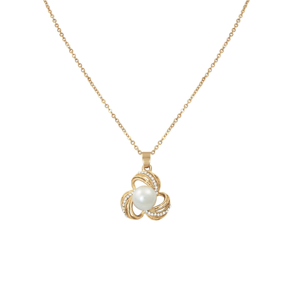 Vienna Clear Crystal Faux Pearl Gold Tone Pendant