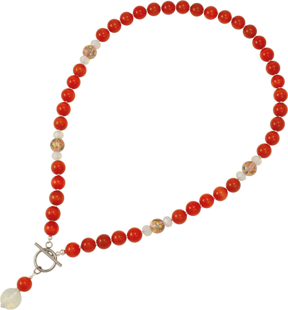 Serene Orange Cats Eye Beaded Silver Tone Toggle Statement Necklace