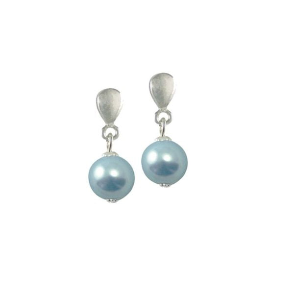Skye Light Blue 8mm Shell Pearl Silver Tone Drop Clip On Earrings